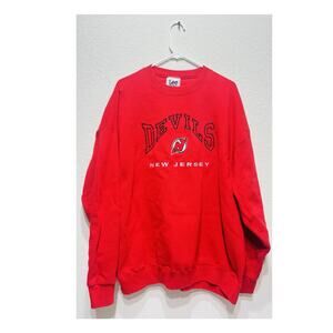 Vintage New Jersey Devils NHL Sweatshirt XXL Red by Lee Sport 80s Made USA